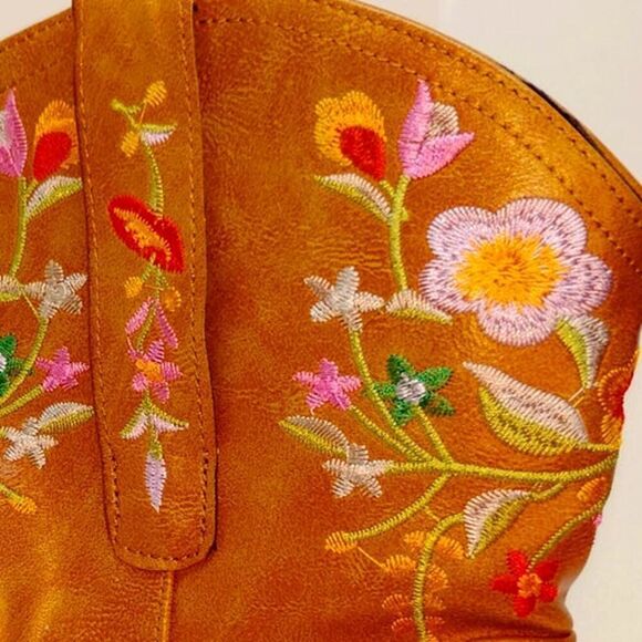 Retro Embroidered Brown Western Boots - Women's Size 8.5 - Picture 3 of 7